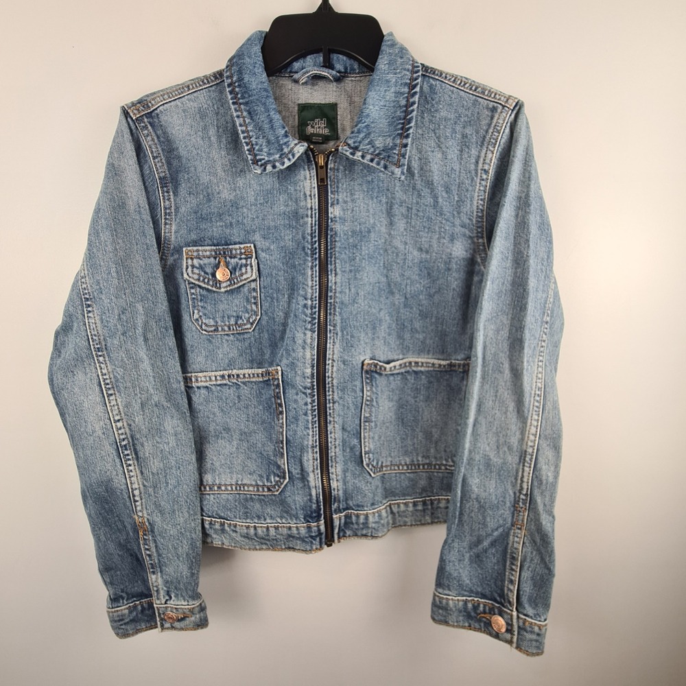 Wild Fable Womens Light Wash Blue Full‎ Zip Denim Trucker Jacket Small Utility